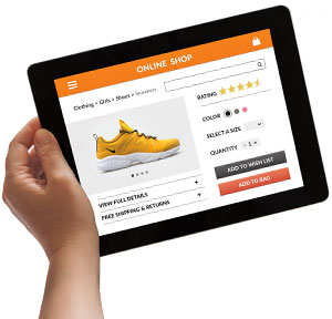 An online shop on a tablet screen.