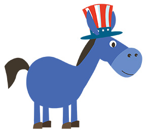 Illustration of a blue Democratic donkey