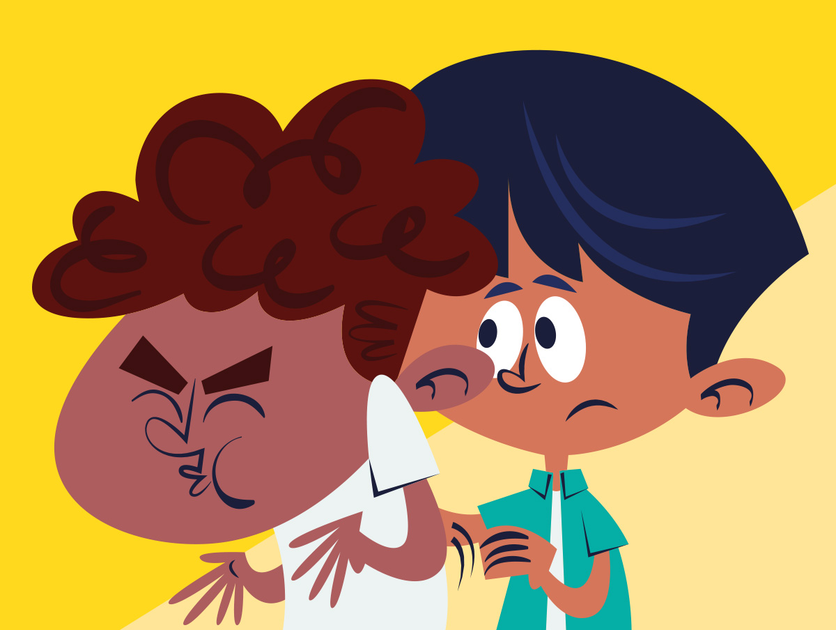 Illustration of one person noticing another choking