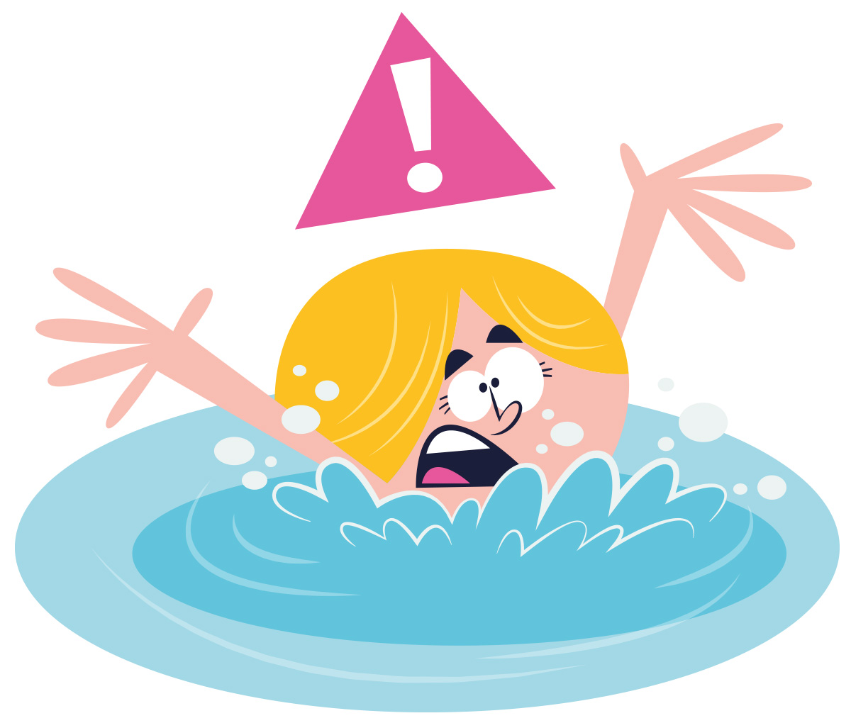 Illustration of a kid panicking & struggling to swim