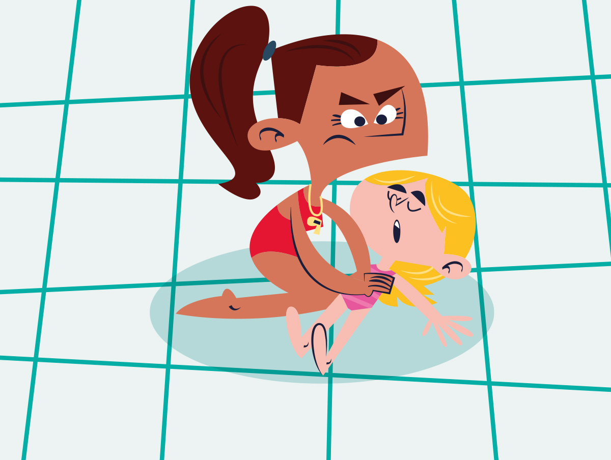 Illustration of a lifeguard giving a kid CPR