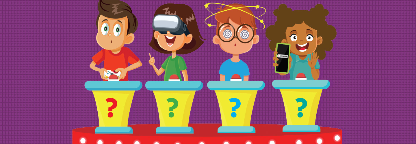 Illustration of students using phones and VR headset